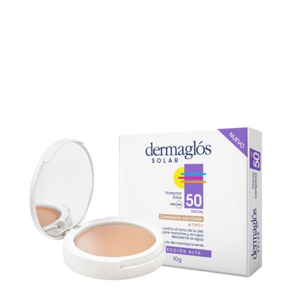 Dermaglós Protec Solar Facial Crema Compacta FPS50 con Color Tono 1 10 g